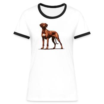 Rhodésian Ridgeback - T-shirt contrasté Femme - blanc/noir - Devant - Selfina (174cm)