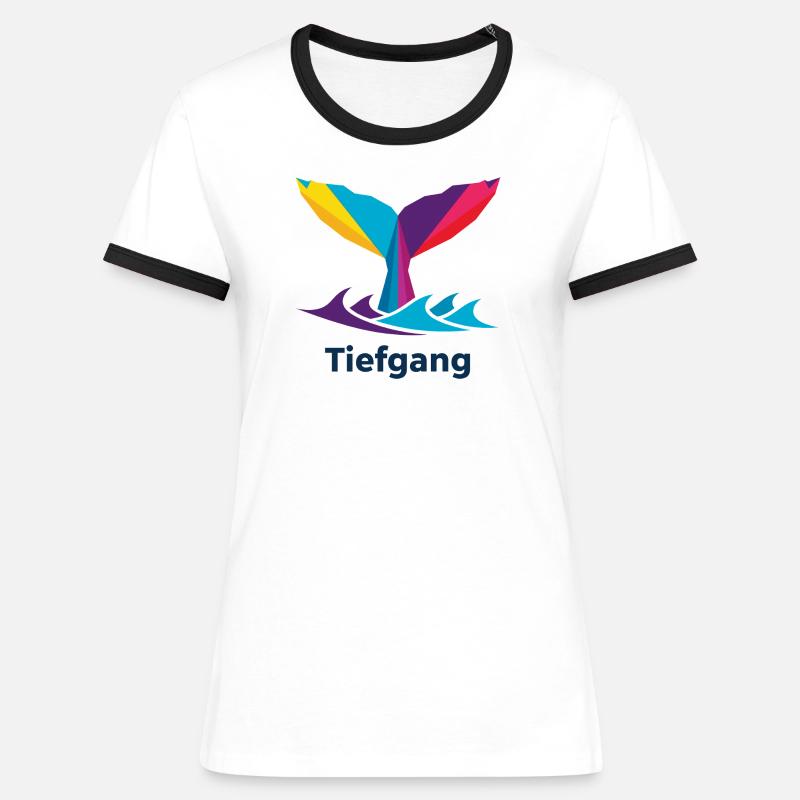 Abstract colorful whale fin with "draught" - Women's Ringer T-Shirt - white/black