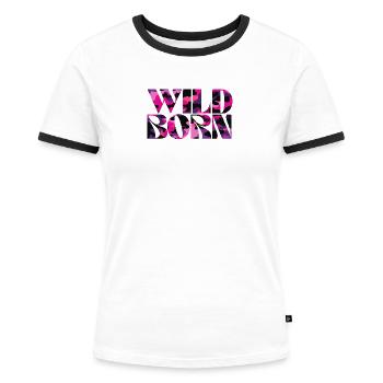 Camouflage Pink World Message Design - Frauen Kontrast-T-Shirt - Weiß/Schwarz - Vorne - Selfina (174cm)