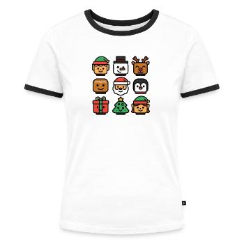 Noël Blocs de construction Chefs Jeunesse Enfant Noël - T-shirt contrasté Femme - blanc/noir - Devant - Selfina (174cm)