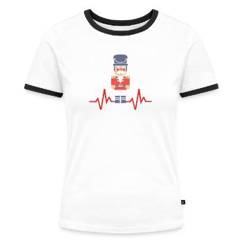 Nutcracker Christmas Heartbeat - Women's Ringer T-Shirt - white/black - Front - Selfina (174cm)