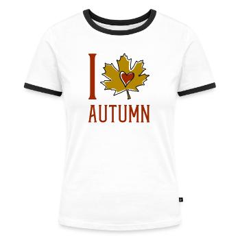 Autumn Leaf Heart Motif - Women's Ringer T-Shirt - white/black - Front - Selfina (174cm)