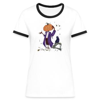 Dashing pumpkin in Purple Coat - Women's Ringer T-Shirt - white/black - Front - Selfina (174cm)