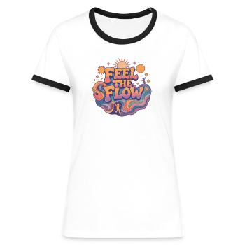 Psychedelic Retro – Feel the Flow - Women's Ringer T-Shirt - white/black - Front - Selfina (174cm)