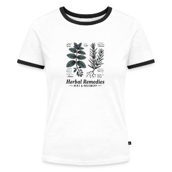 Minze & Rosmarin - Heilpflanzen - Frauen Kontrast-T-Shirt - Weiß/Schwarz - Vorne - Selfina (174cm)