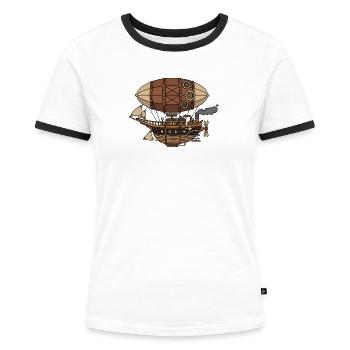Dirigible Steampunk - Camiseta contraste mujer - blanca/negro - delante - Selfina (174cm)