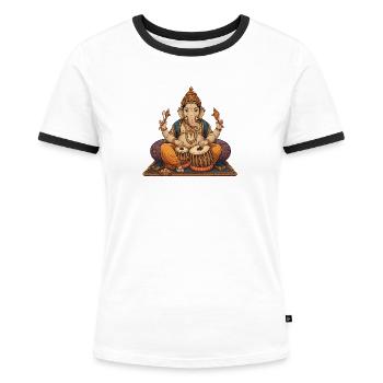 Ganesha Tabla - Frauen Kontrast-T-Shirt - Weiß/Schwarz - Vorne - Selfina (174cm)