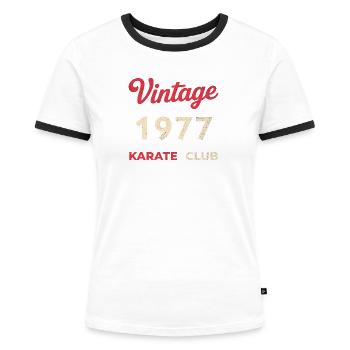 Vintage 1977 – Année de naissance rétro du Karate Club - T-shirt contrasté Femme - blanc/noir - Devant - Selfina (174cm)