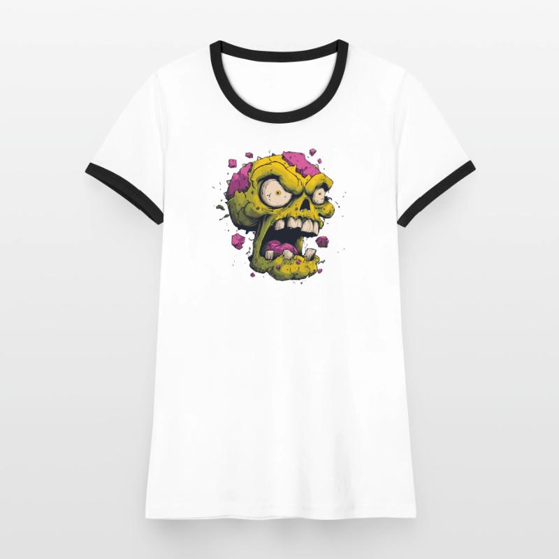 Exploding Skull – Comic Horror Motif Women's Ringer T-Shirt