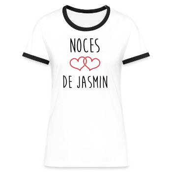Hochzeitstag – Jasmine-Hochzeit (66 Jahre) - Frauen Kontrast-T-Shirt - Weiß/Schwarz - Vorne - Selfina (174cm)