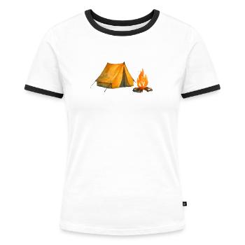 Lagerabenteuer Zelt & Feuer - Frauen Kontrast-T-Shirt - Weiß/Schwarz - Vorne - Selfina (174cm)