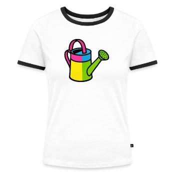 Watering Can Pop Art Colorful Gardening Tool - Women's Ringer T-Shirt - white/black - Front - Selfina (174cm)