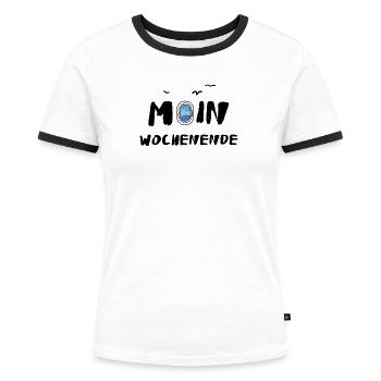 moin wochenende - Frauen Kontrast-T-Shirt - Weiß/Schwarz - Vorne - Selfina (174cm)