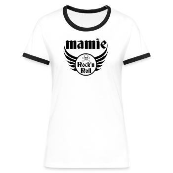 Grand-Mère Rebelle Rock and Roll - T-shirt contrasté Femme - blanc/noir - Devant - Selfina (174cm)