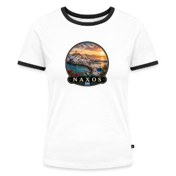 Fêtes Grèce Naxos Portara Temple Apollon - T-shirt contrasté Femme - blanc/noir - Devant - Selfina (174cm)