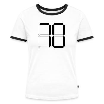 NUMÉRO 70 Soixante-dix Cadeaux Numériques - T-shirt contrasté Femme - blanc/noir - Devant - Selfina (174cm)