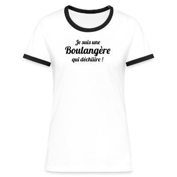 Boulanger / Boulangerie / Métier / Job - T-shirt contrasté Femme - blanc/noir - Devant - Selfina (174cm)