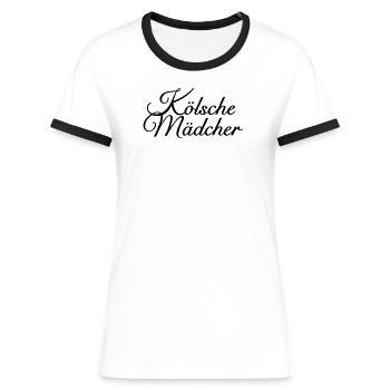 Kölsche Mädcher - Mädels aus Köln - Frauen Kontrast-T-Shirt - Weiß/Schwarz - Vorne - Selfina (174cm)