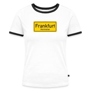 Frankfurter Ortsschild - Frauen Kontrast-T-Shirt - Weiß/Schwarz - Vorne - Selfina (174cm)