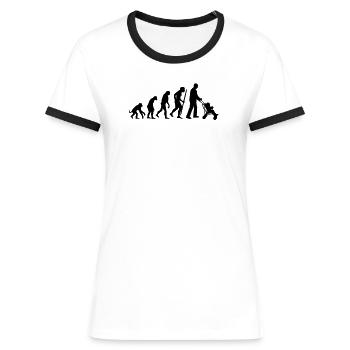 Die Entwicklung der (Groß-) Vaterschaft - Frauen Kontrast-T-Shirt - Weiß/Schwarz - Vorne - Selfina (174cm)