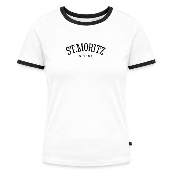 St. Moritz - Suisse - Schweiz - Swiss - Frauen Kontrast-T-Shirt - Weiß/Schwarz - Vorne - Selfina (174cm)