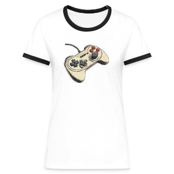 Manette de jeu vidéo, symbole manette de jeu, logo - T-shirt contrasté Femme - blanc/noir - Devant - Selfina (174cm)