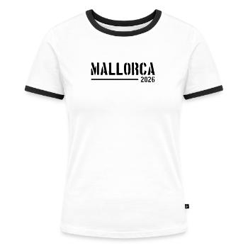 Mallorca 2026 Urlaub - Frauen Kontrast-T-Shirt - Weiß/Schwarz - Vorne - Selfina (174cm)