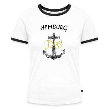 Hamburg, Hansestadt, St. Pauli - Frauen Kontrast-T-Shirt - Weiß/Schwarz - Vorne - Selfina (174cm)