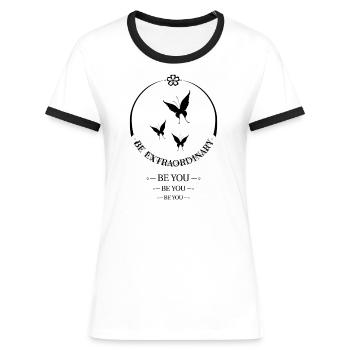 Soyez vous-même - T-shirt contrasté Femme - blanc/noir - Devant - Selfina (174cm)