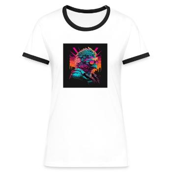 Poulet à lunettes Camel aux couleurs néon des années 80 - T-shirt contrasté Femme - blanc/noir - Devant - Selfina (174cm)
