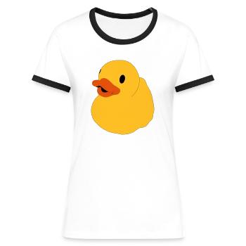 Ente, Quietscheente, Badeente, Popart Ente - Frauen Kontrast-T-Shirt - Weiß/Schwarz - Vorne - Selfina (174cm)