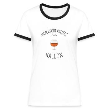 Sport ballon vin humour - T-shirt contrasté Femme - blanc/noir - Devant - Selfina (174cm)