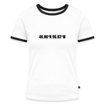 Coordonnées de Fargo, Dakota du Nord, États-Unis - T-shirt contrasté Femme - blanc/noir - Devant - Selfina (174cm)