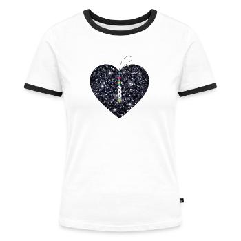Cœur noir scintillant avec strass pendentif - T-shirt contrasté Femme - blanc/noir - Devant - Selfina (174cm)