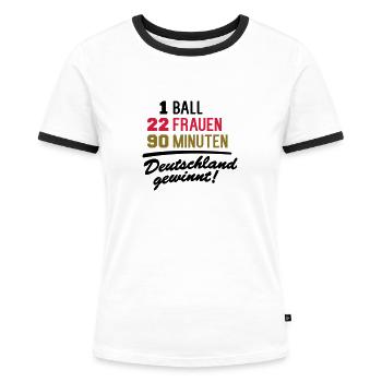 Deutschland gewinnt (Frauenfußball) - Frauen Kontrast-T-Shirt - Weiß/Schwarz - Vorne - Selfina (174cm)
