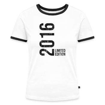 10e anniversaire Garçon Fille Vintage 2016 - T-shirt contrasté Femme - blanc/noir - Devant - Selfina (174cm)