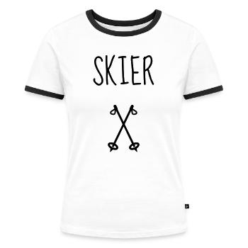 Skifahren Skifahrer Sport Ski Spieler - Frauen Kontrast-T-Shirt - Weiß/Schwarz - Vorne - Selfina (174cm)