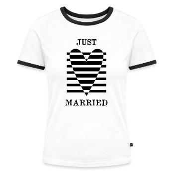 JUST MARRIED. ES LEBE DIE EHE. VALENTINSTAG - Frauen Kontrast-T-Shirt - Weiß/Schwarz - Vorne - Selfina (174cm)