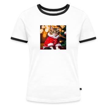 Katze im Pullover - Frauen Kontrast-T-Shirt - Weiß/Schwarz - Vorne - Selfina (174cm)