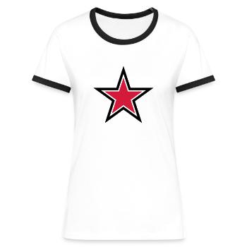 sharp red star with sharp black outline - Women's Ringer T-Shirt - white/black - Front - Selfina (174cm)