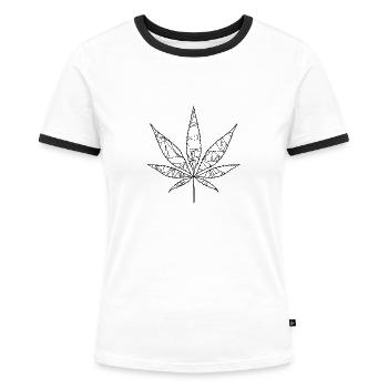 feuille de cannabis - T-shirt contrasté Femme - blanc/noir - Devant - Selfina (174cm)