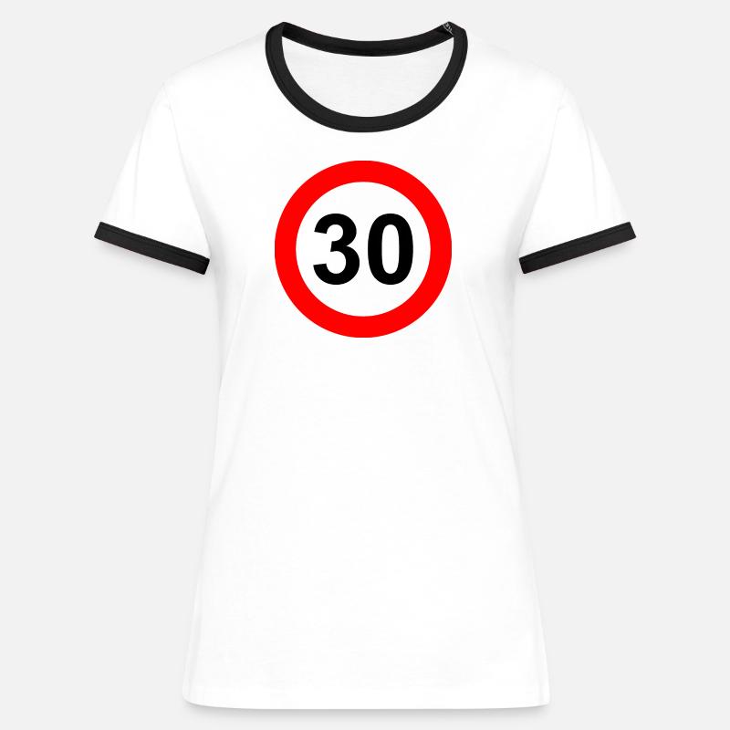 Road sign speed limit 30 - Women's Ringer T-Shirt - white/black