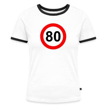 Verkehrsschild Geschwindigkeit Grenze 80 - Frauen Kontrast-T-Shirt - Weiß/Schwarz - Vorne - Selfina (174cm)