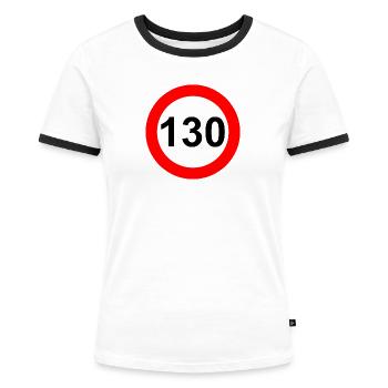 Verkehrsschild Geschwindigkeit Grenze 130 - Frauen Kontrast-T-Shirt - Weiß/Schwarz - Vorne - Selfina (174cm)