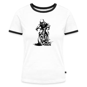 Motorrad Racing Caferacer Ride Biker Streetfighter - Frauen Kontrast-T-Shirt - Weiß/Schwarz - Vorne - Selfina (174cm)