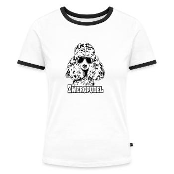 ZWERGPUDEL cool Sonnenbrille Hunde Hund - Frauen Kontrast-T-Shirt - Weiß/Schwarz - Vorne - Selfina (174cm)