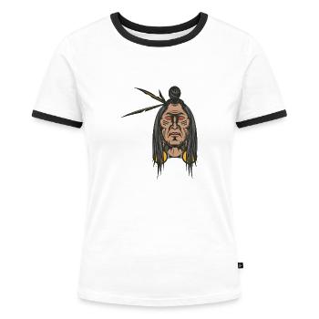 Tête indienne - T-shirt contrasté Femme - blanc/noir - Devant - Selfina (174cm)