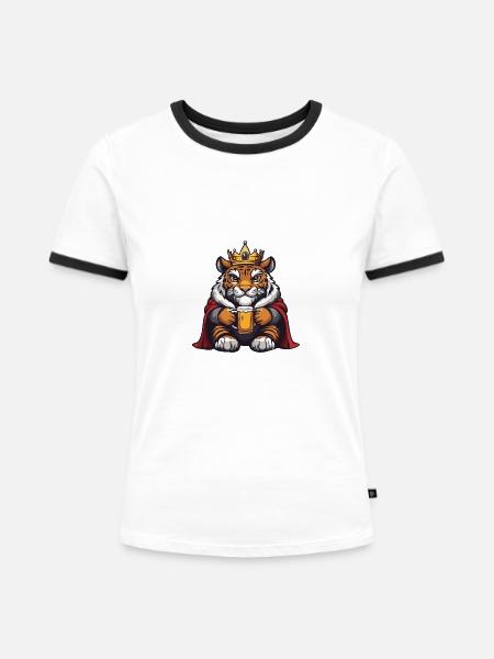 Tiger Bier Lustig - Frauen Kontrast-T-Shirt - Weiß/Schwarz