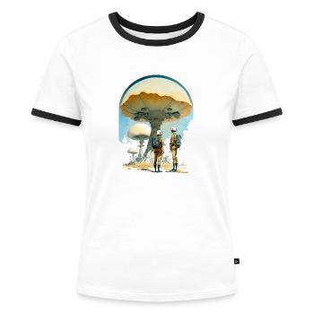 Mushroom Astronauts Digital Space Art 70s Sci-Fi - Women's Ringer T-Shirt - white/black - Front - Selfina (174cm)