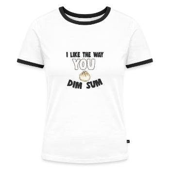 Bao Bun Drôle La façon dont vous Dim Sum Asiatique - T-shirt contrasté Femme - blanc/noir - Devant - Selfina (174cm)